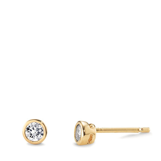 Stud earrings Bronze Zirconia 2 Stones Yellow Gold plated Ø4 mm