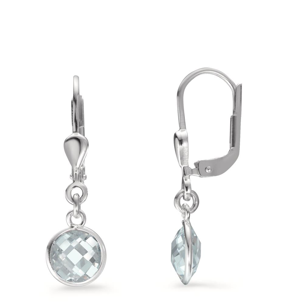 Drop Earrings Silver Zirconia White, 2 Stones Ø6 mm