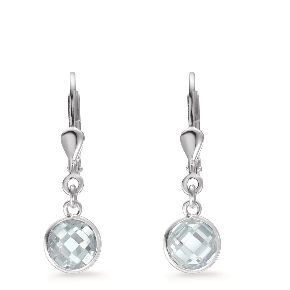 Drop Earrings Silver Zirconia White, 2 Stones Ø6 mm