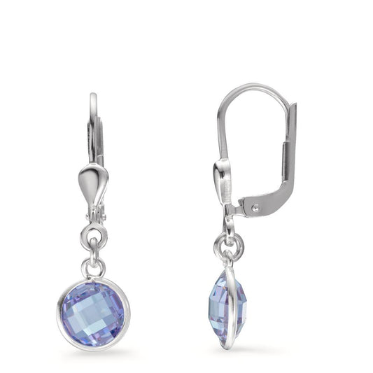 Drop Earrings Silver Zirconia Purple, 2 Stones Ø6 mm