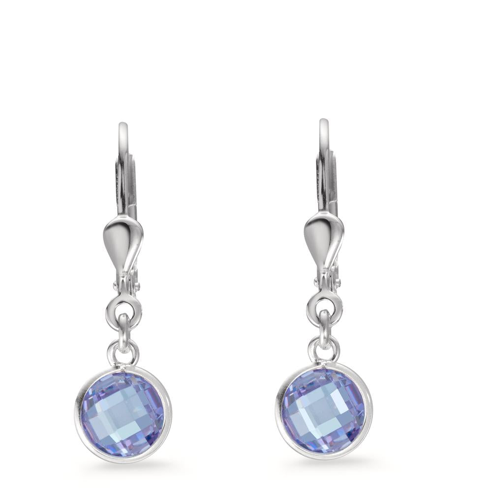 Drop Earrings Silver Zirconia Purple, 2 Stones Ø6 mm