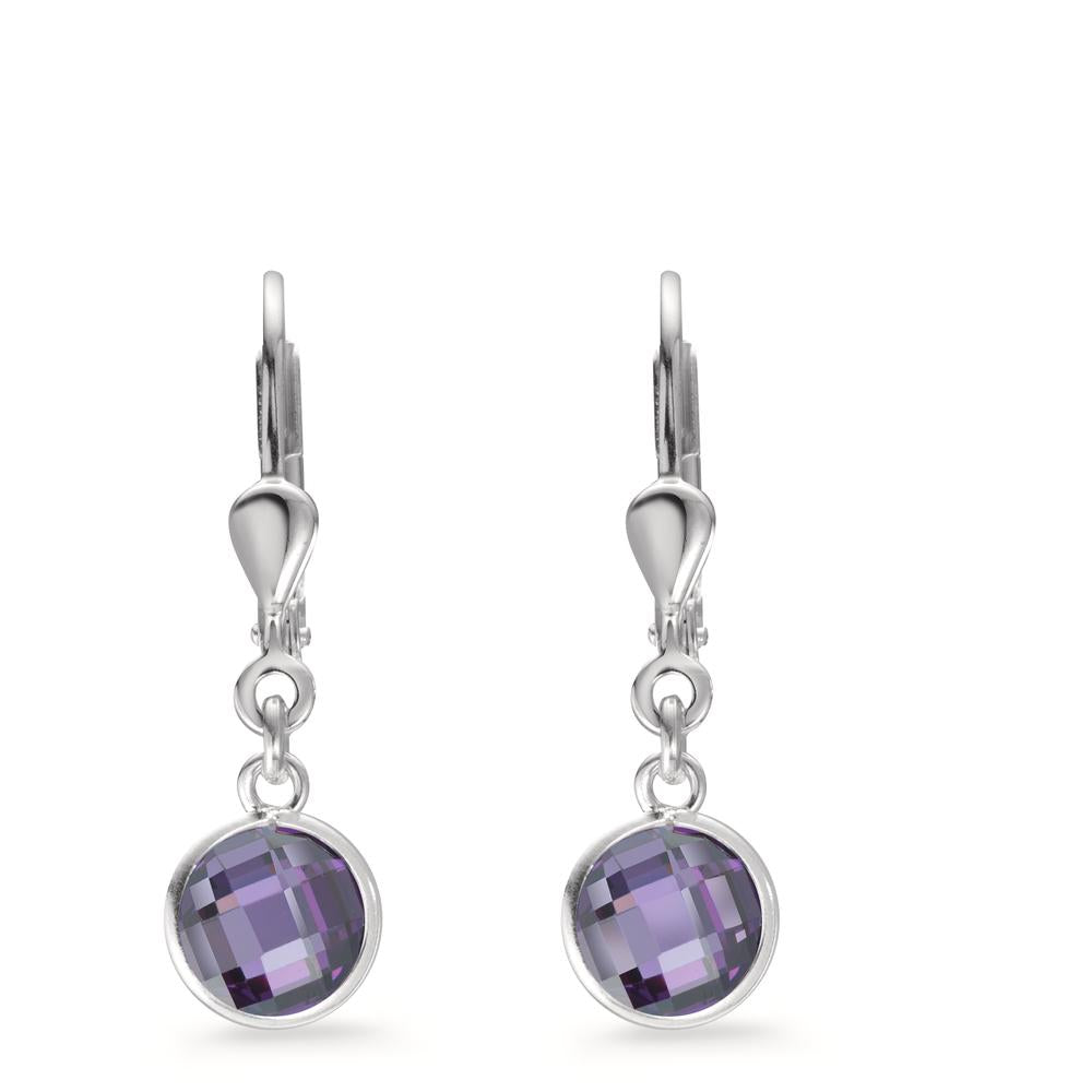 Drop Earrings Silver Zirconia Violet, 2 Stones Ø6 mm