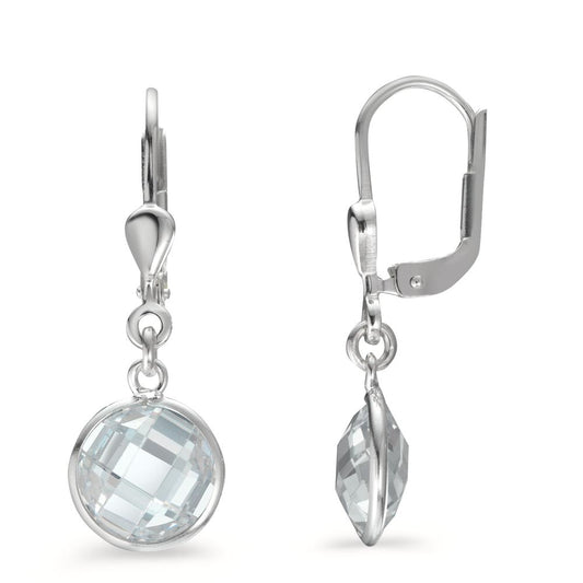 Drop Earrings Silver Zirconia White, 2 Stones Ø8 mm