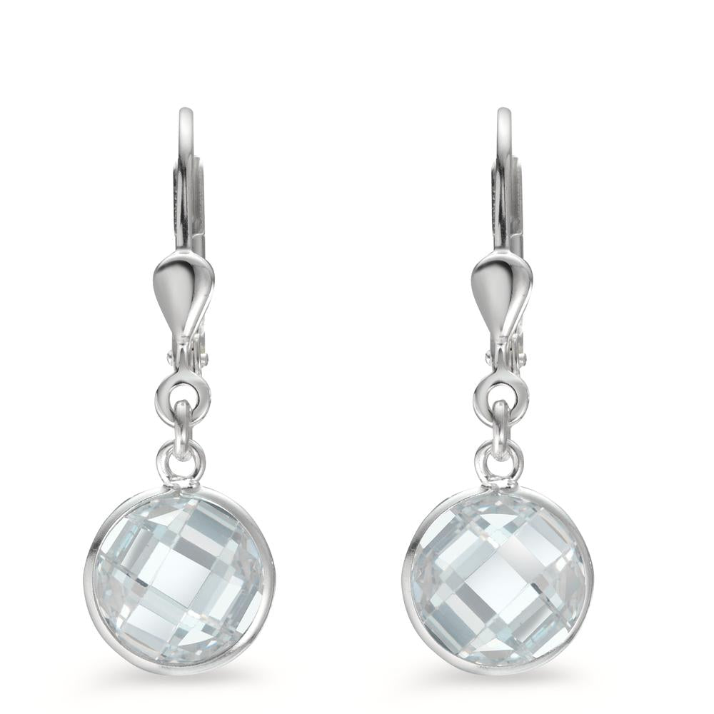 Drop Earrings Silver Zirconia White, 2 Stones Ø8 mm