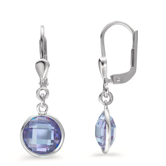 Drop Earrings Silver Zirconia Purple, 2 Stones Ø8 mm