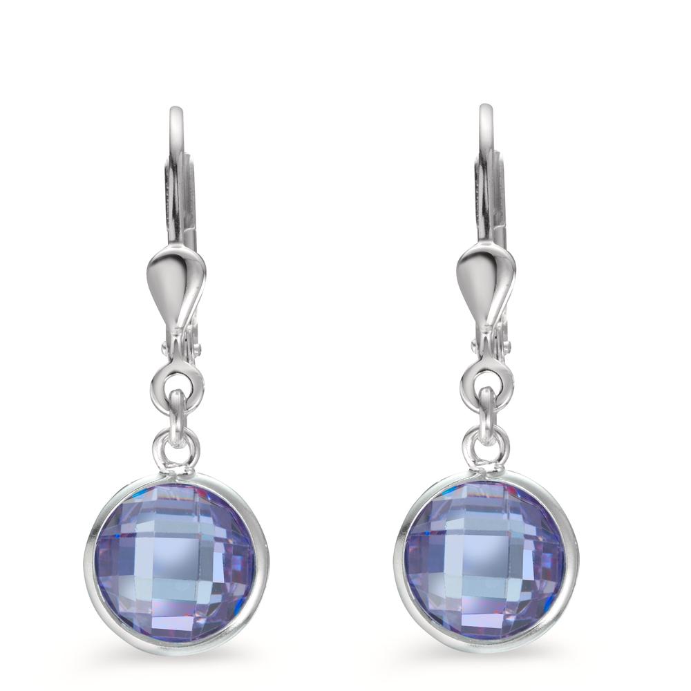 Drop Earrings Silver Zirconia Purple, 2 Stones Ø8 mm