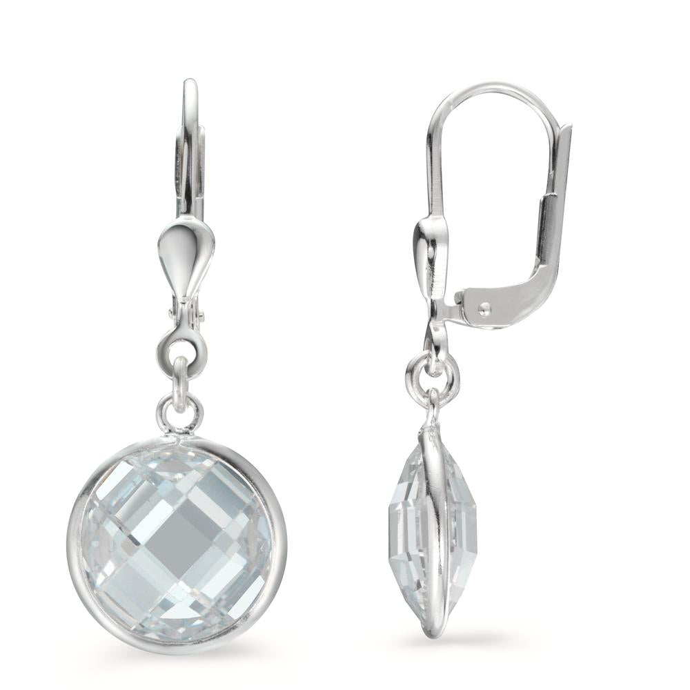 Drop Earrings Silver Zirconia White Ø10 mm