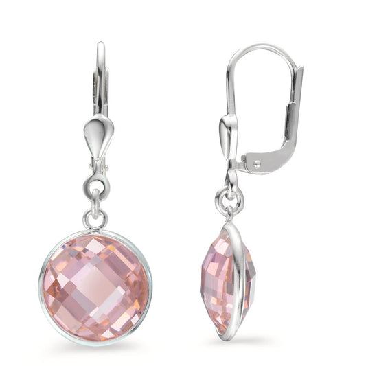 Drop Earrings Silver Zirconia Pink Ø10 mm