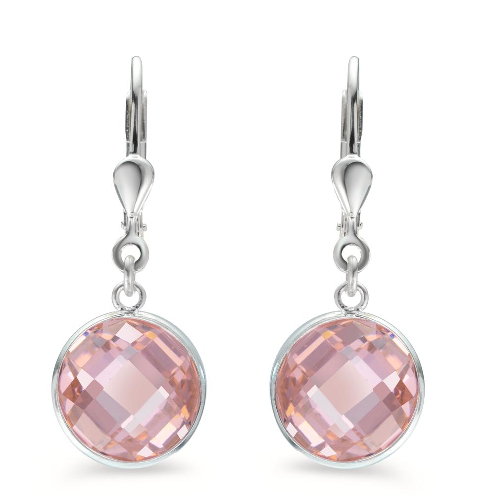 Drop Earrings Silver Zirconia Pink Ø10 mm