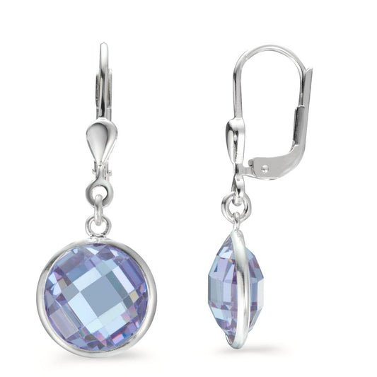 Drop Earrings Silver Zirconia Purple, 2 Stones Ø10 mm