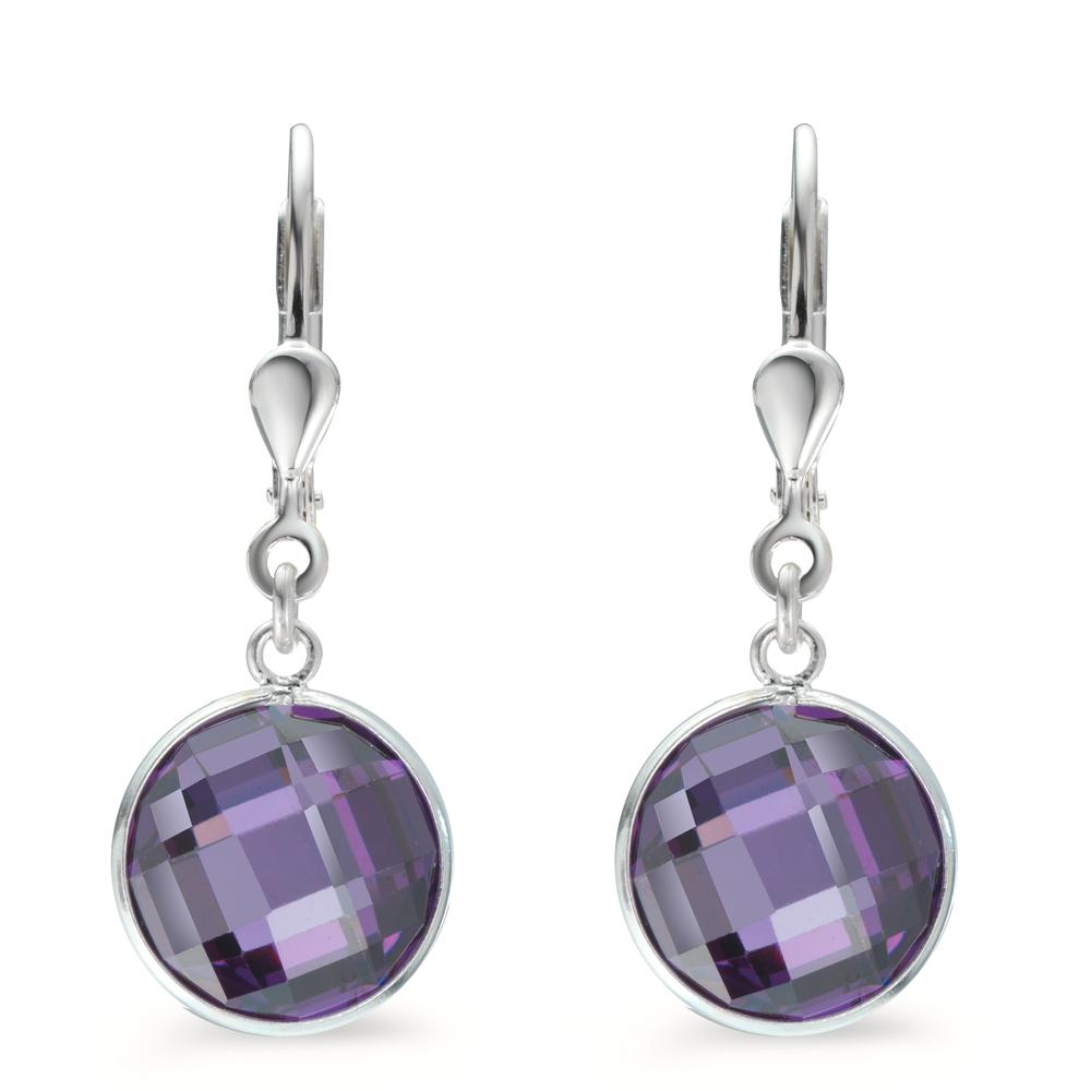 Drop Earrings Silver Zirconia Violet, 2 Stones Ø10 mm