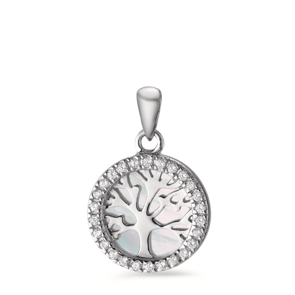 Pendant Silver Zirconia Rhodium plated Mother of pearl Tree Of Life Ø12 mm