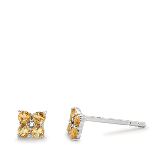 Stud earrings Silver Citrine 8 Stones Rhodium plated Ø4 mm