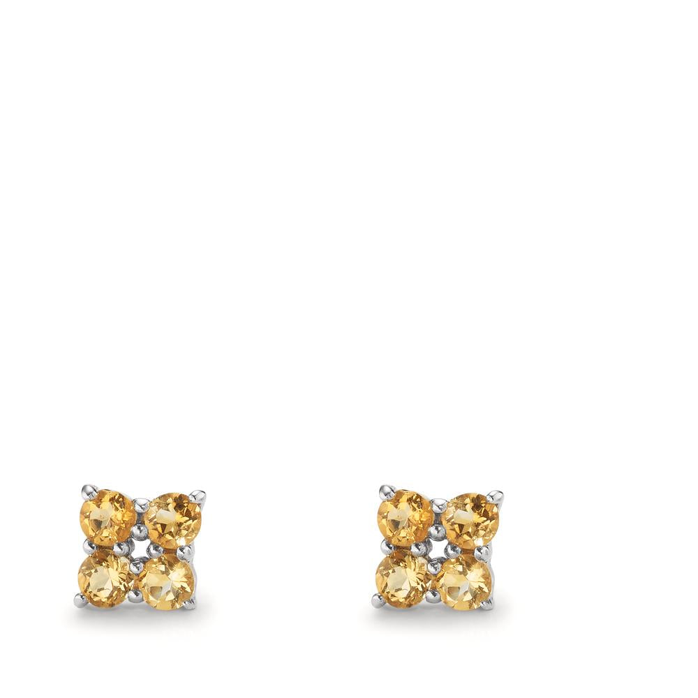 Stud earrings Silver Citrine 8 Stones Rhodium plated Ø4 mm