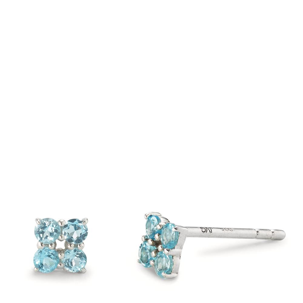 Stud earrings Silver Topaz Blue, 8 Stones Rhodium plated Ø4 mm