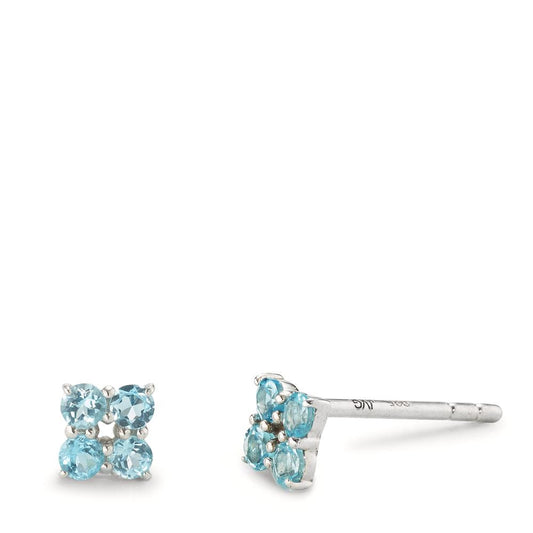 Stud earrings Silver Topaz Blue, 8 Stones Rhodium plated Ø4 mm