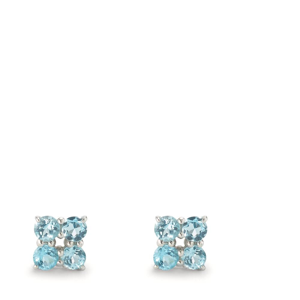 Stud earrings Silver Topaz Blue, 8 Stones Rhodium plated Ø4 mm