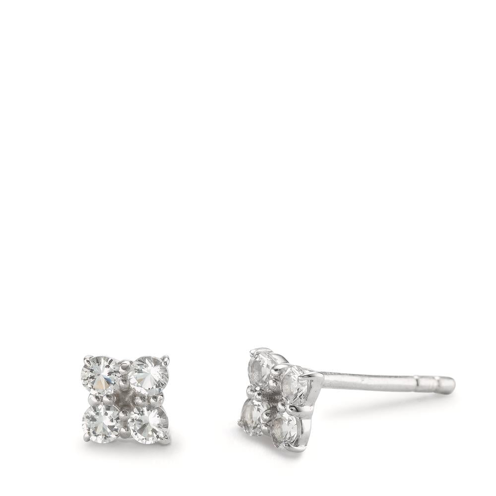 Stud earrings Silver Topaz White, 8 Stones Rhodium plated Ø4 mm