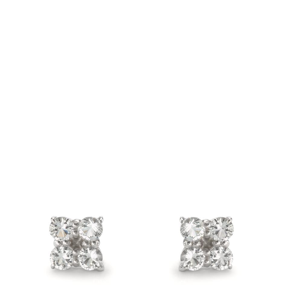 Stud earrings Silver Topaz White, 8 Stones Rhodium plated Ø4 mm