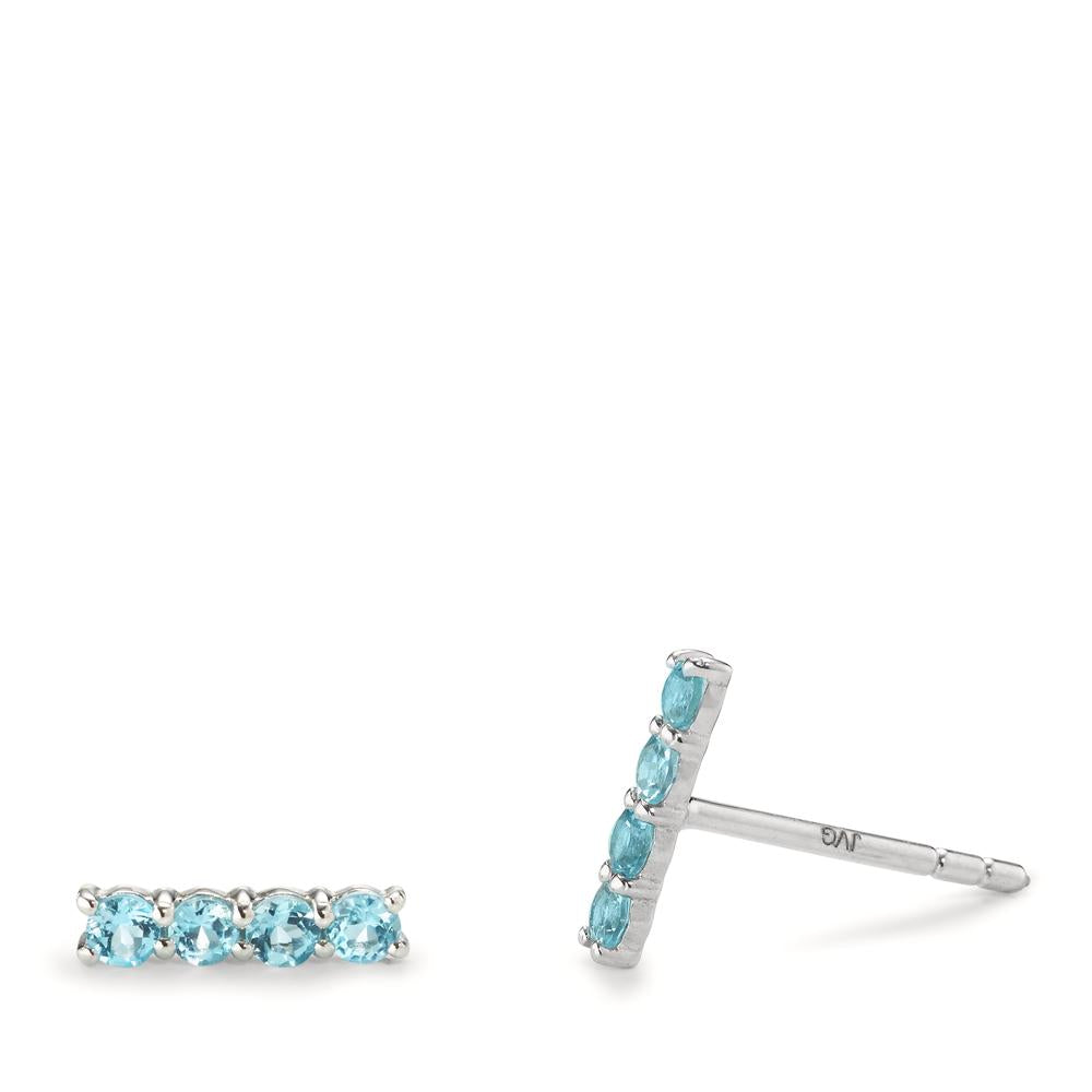 Stud earrings Silver Topaz Blue, 8 Stones Rhodium plated