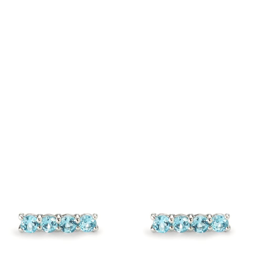 Stud earrings Silver Topaz Blue, 8 Stones Rhodium plated