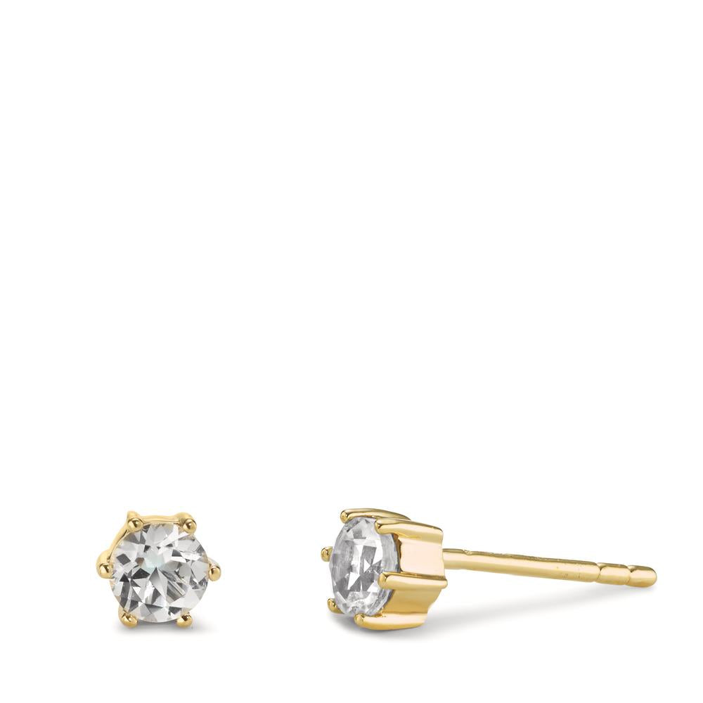 Stud earrings Silver Topaz White, 2 Stones Yellow Gold plated Ø4.5 mm