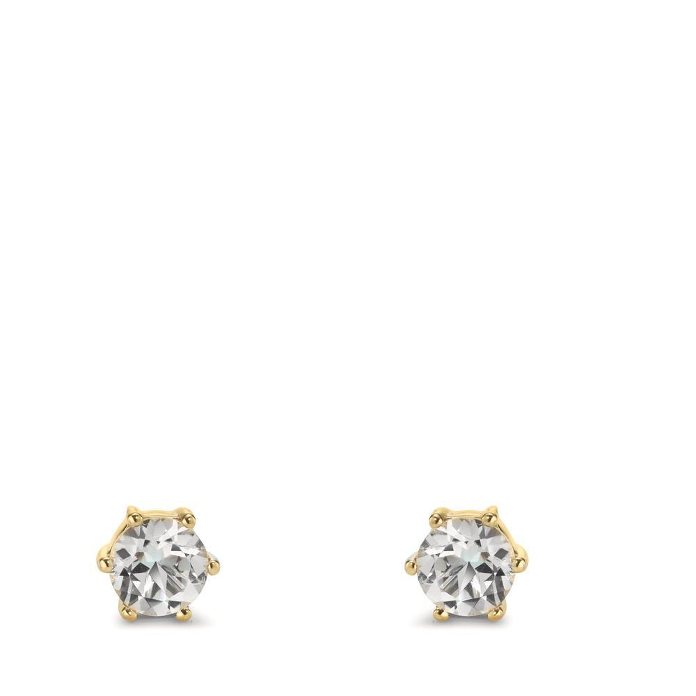 Stud earrings Silver Topaz White, 2 Stones Yellow Gold plated Ø4.5 mm