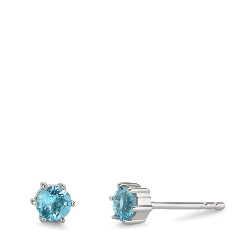 Stud earrings Silver Topaz Blue, 2 Stones Rhodium plated Ø4.5 mm