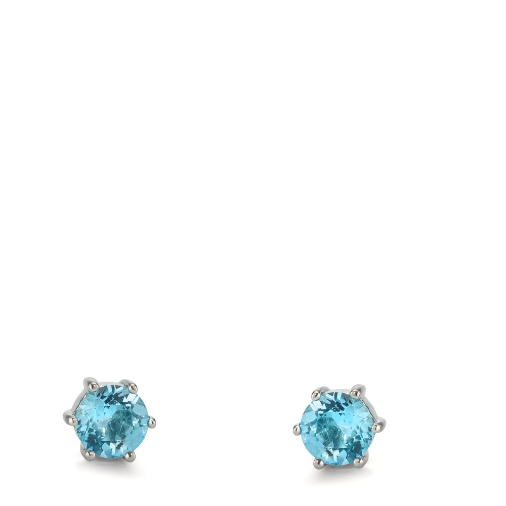 Stud earrings Silver Topaz Blue, 2 Stones Rhodium plated Ø4.5 mm