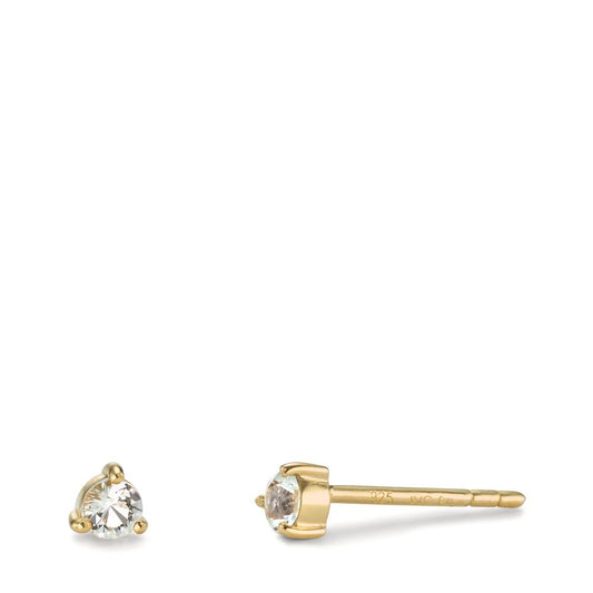 Stud earrings Silver Topaz White, 2 Stones Yellow Gold plated Ø3.5 mm