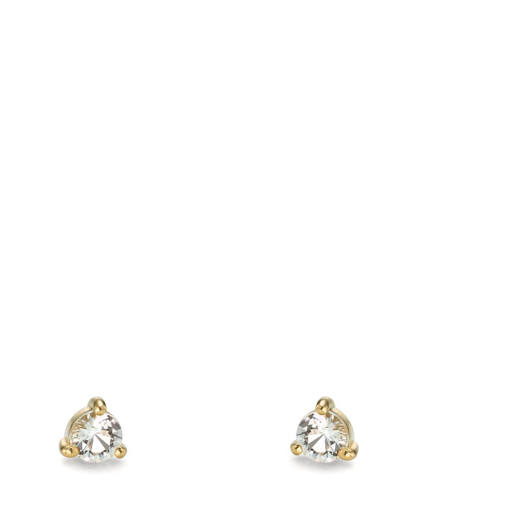 Stud earrings Silver Topaz White, 2 Stones Yellow Gold plated Ø3.5 mm