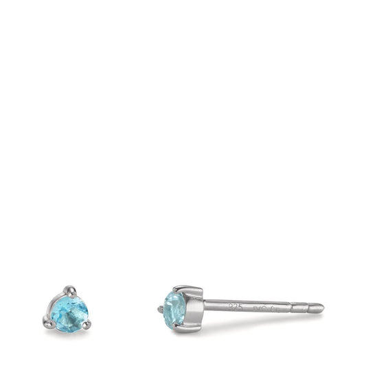 Stud earrings Silver Topaz Blue, 2 Stones Rhodium plated Ø3.5 mm