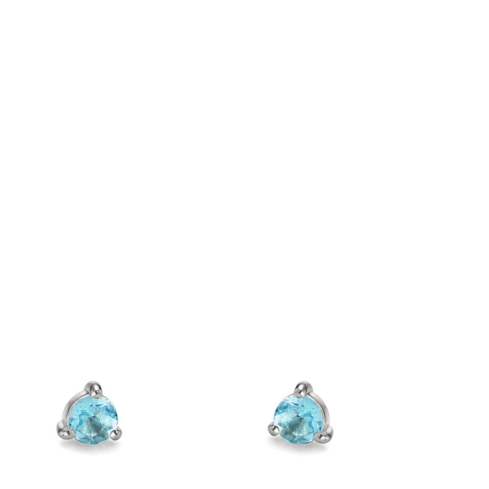 Stud earrings Silver Topaz Blue, 2 Stones Rhodium plated Ø3.5 mm