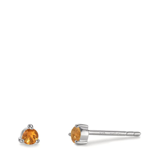 Stud earrings Silver Citrine 2 Stones Rhodium plated Ø3.5 mm