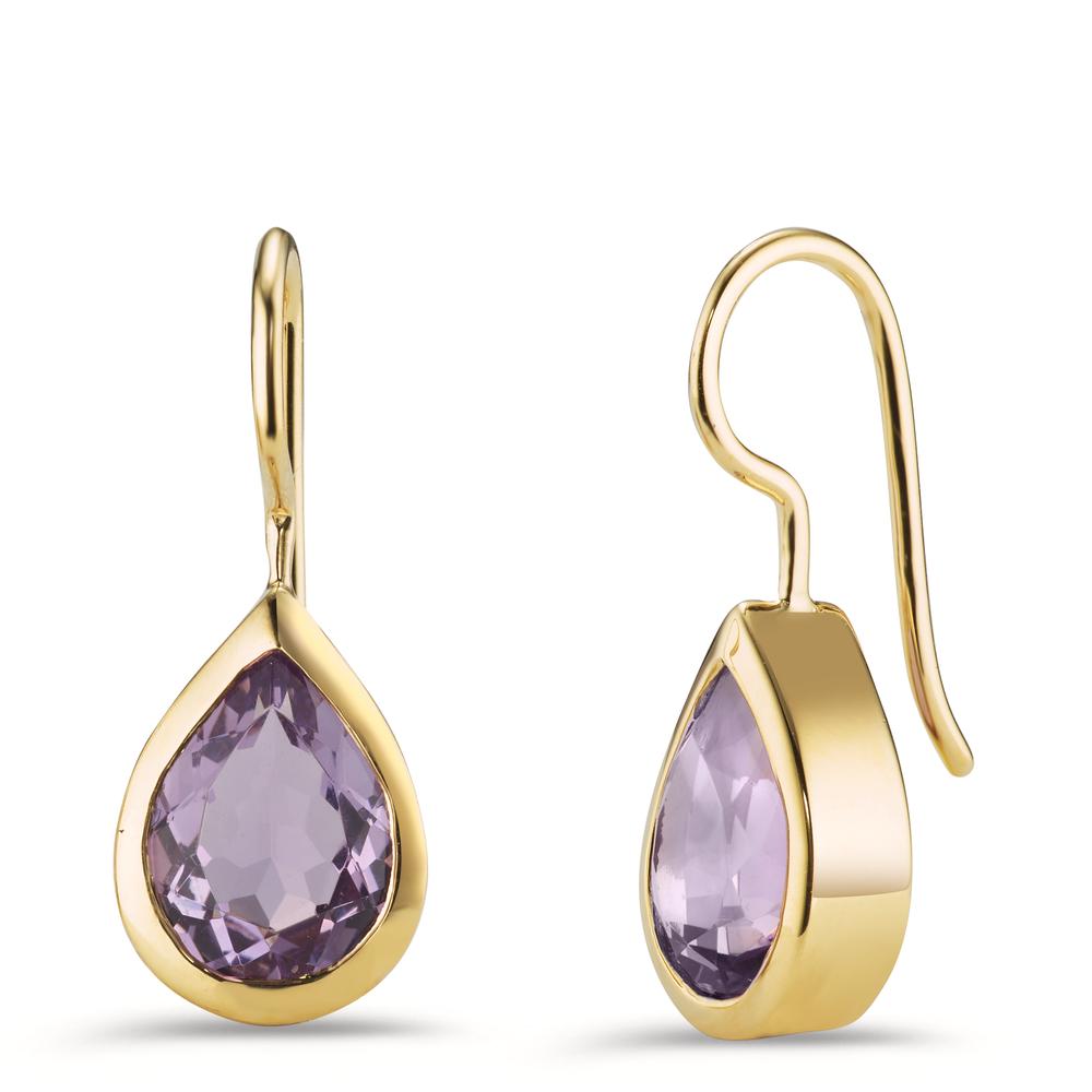 Drop Earrings Silver Amethyst 2 Stones Yellow Gold plated