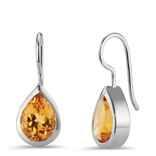 Drop Earrings Silver Citrine 2 Stones Rhodium plated