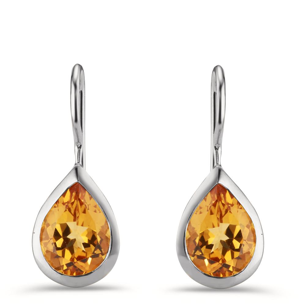 Drop Earrings Silver Citrine 2 Stones Rhodium plated