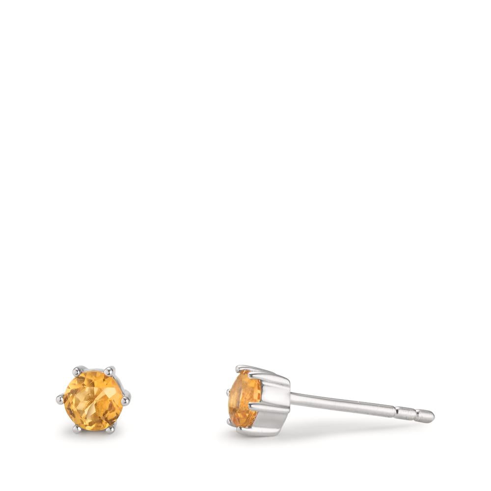 Stud earrings Silver Citrine 2 Stones Rhodium plated Ø4.5 mm