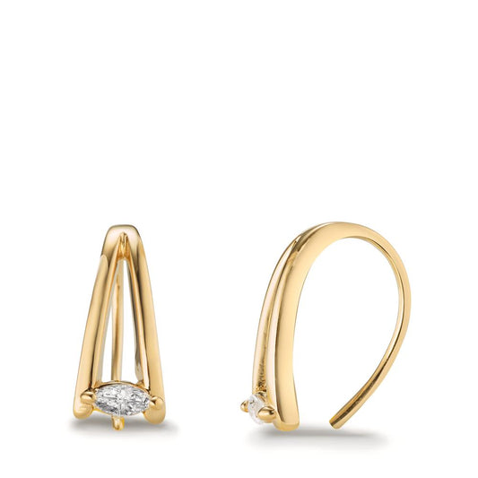 Drop Earrings Silver Zirconia 2 Stones Yellow Gold plated