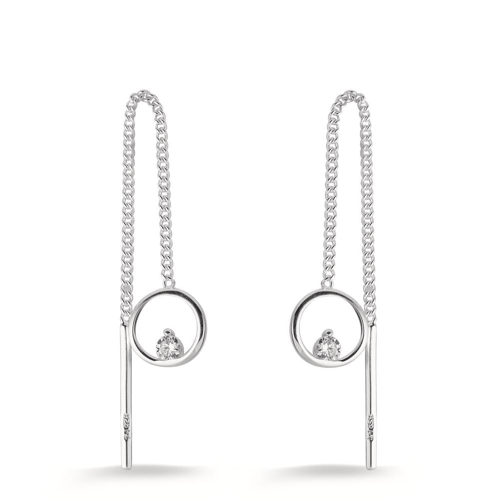 Threader Earrings Silver Zirconia 2 Stones Ø7 mm