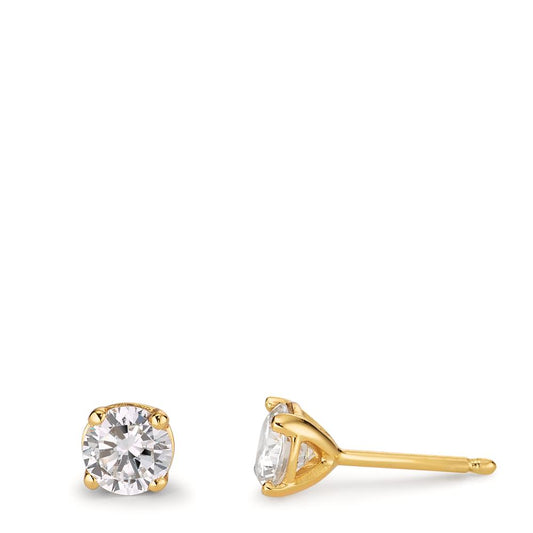 Stud earrings Silver Zirconia 2 Stones Yellow Gold plated Ø5 mm