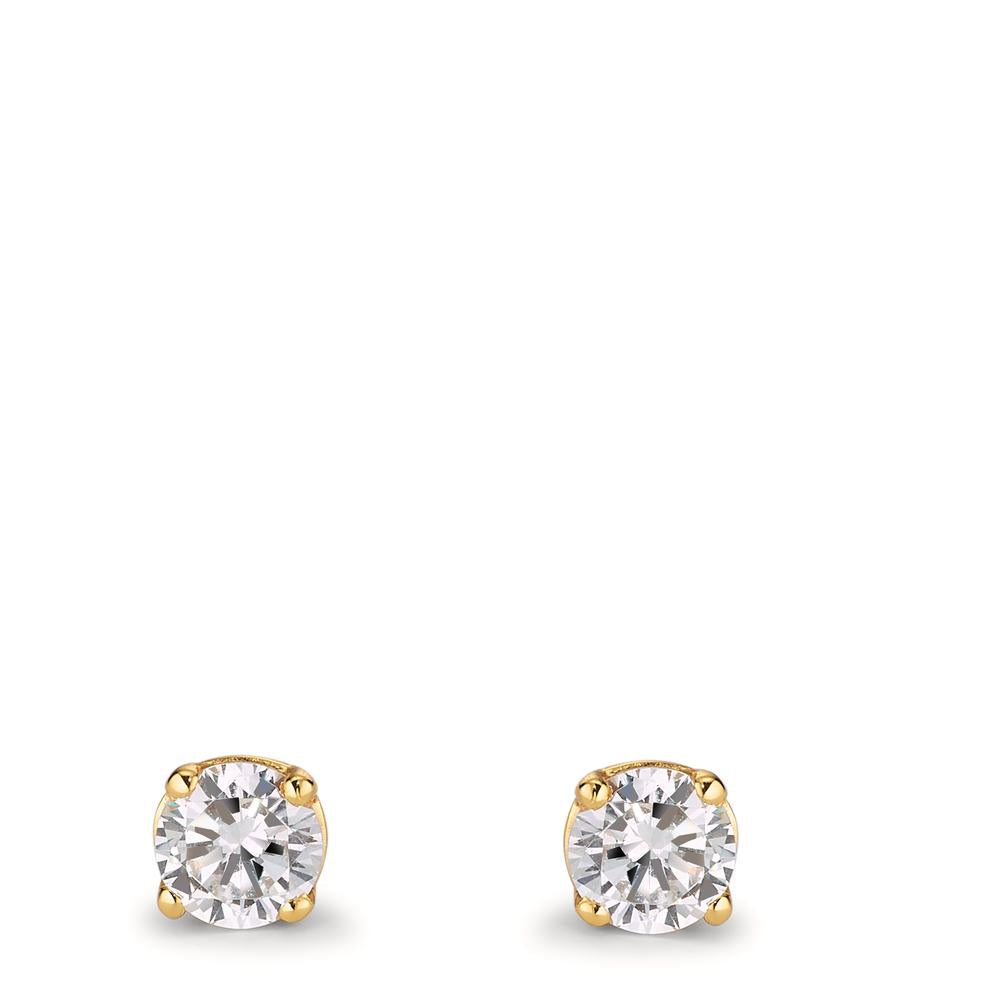 Stud earrings Silver Zirconia 2 Stones Yellow Gold plated Ø5 mm