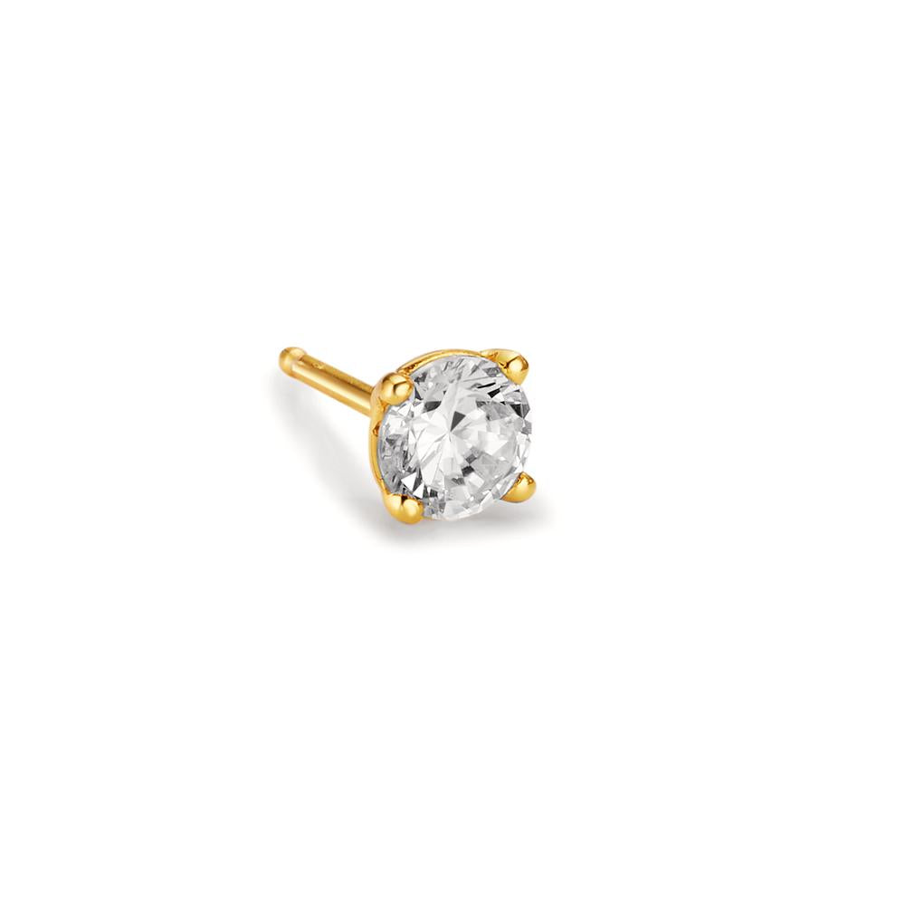 Single stud earring Silver Zirconia Yellow Gold plated Ø5 mm