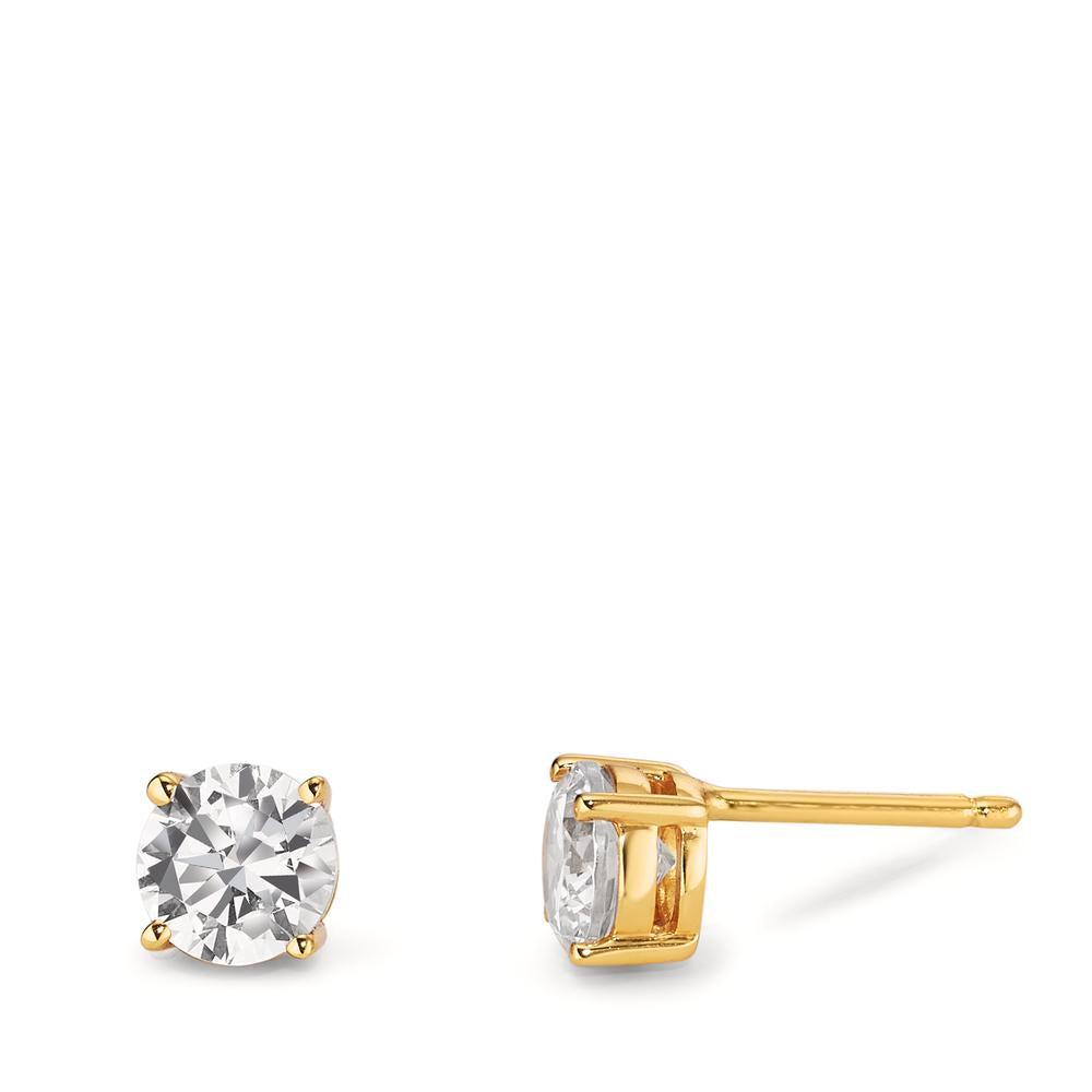 Stud earrings Silver Zirconia 2 Stones Yellow Gold plated Ø6 mm