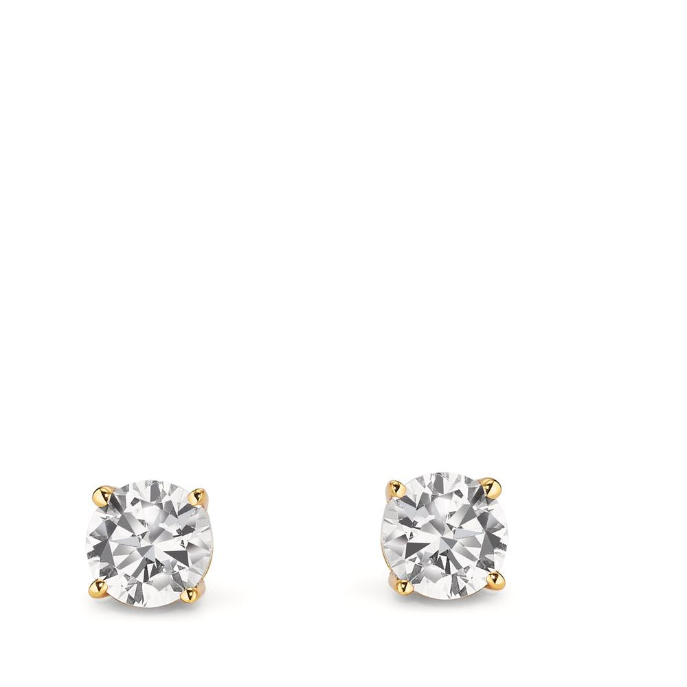 Stud earrings Silver Zirconia 2 Stones Yellow Gold plated Ø6 mm