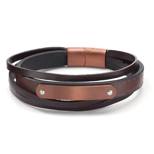 Bracelet Stainless steel, Leather Brown IP coated 20.5 cm