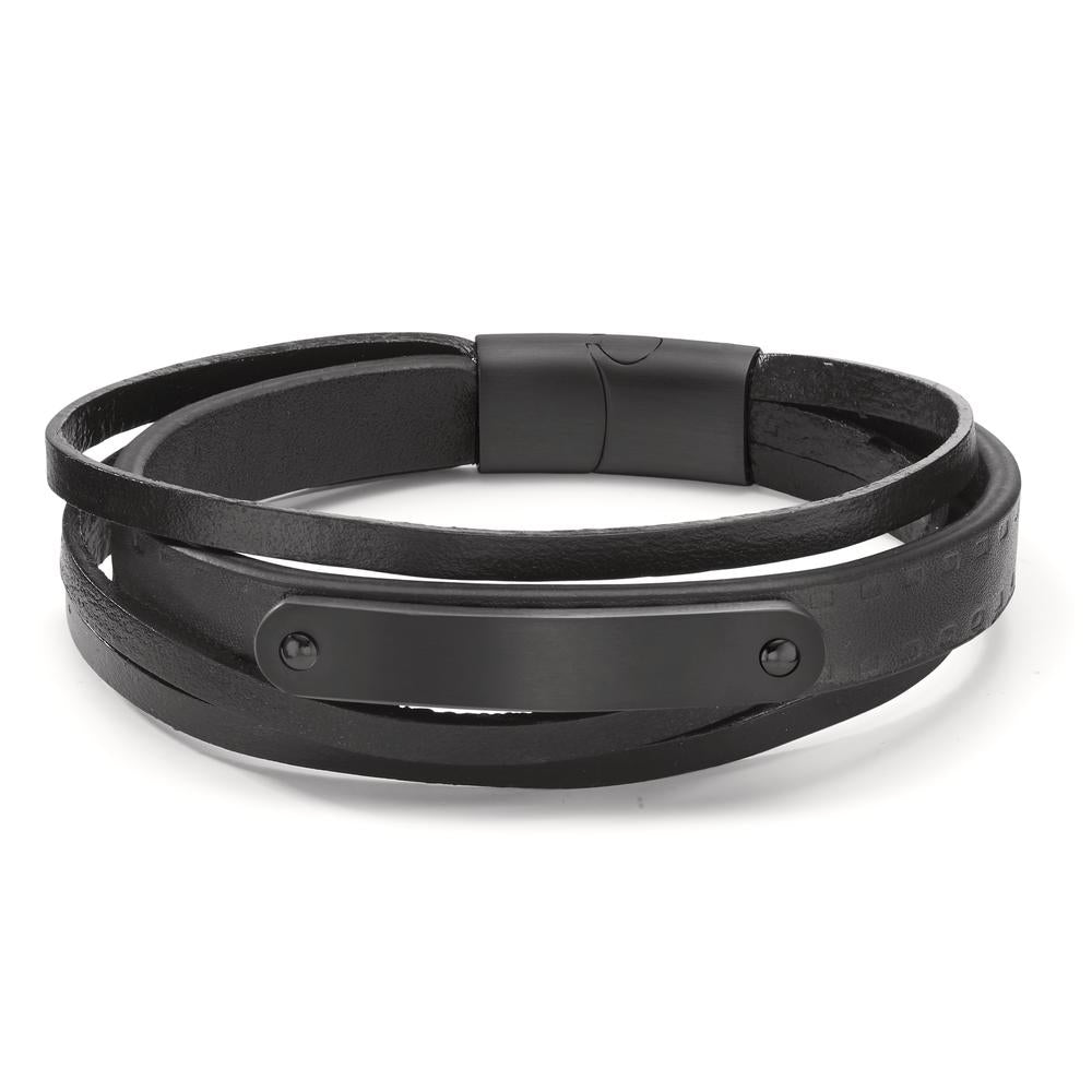 Bracelet Stainless steel, Leather Black IP coated 20.5 cm