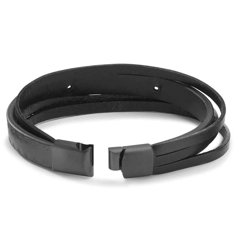 Bracelet Stainless steel, Leather Black IP coated 20.5 cm