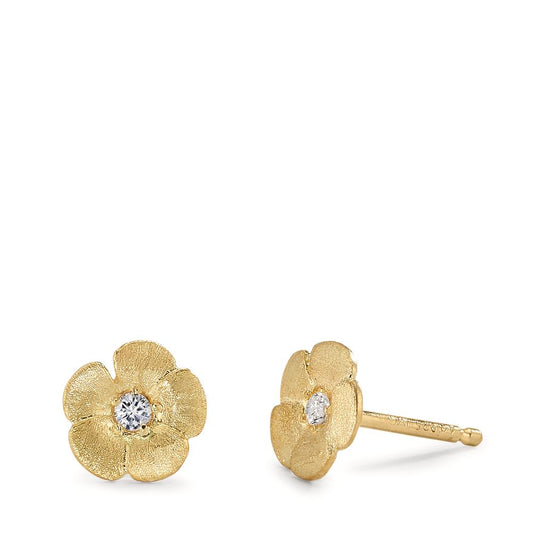 Stud earrings Silver Zirconia 2 Stones Yellow Gold plated Flower Ø8 mm