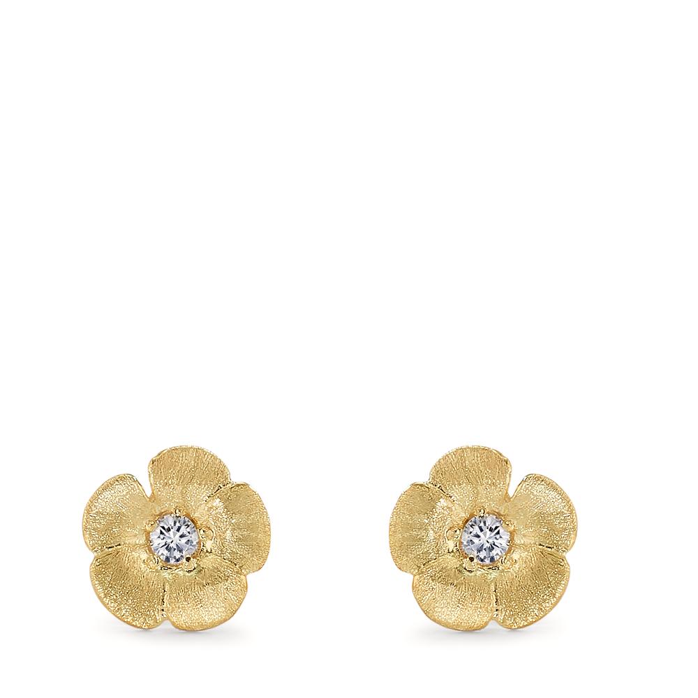 Stud earrings Silver Zirconia 2 Stones Yellow Gold plated Flower Ø8 mm